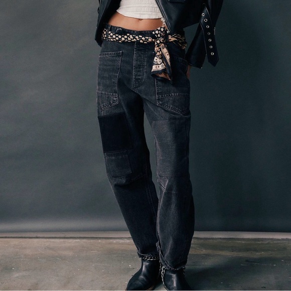 Free People Denim - NWT we the free Moxie low slung pull on barrel Jeans size 28, onyx/nite hawk